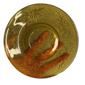 VTG Indiana Amber Glass Tiara Carnival Sandwich Dinner Plate Ornate Floral Decor